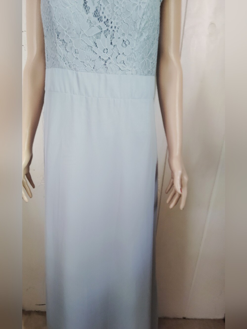NWT!! Azazie Bettina A-line Lace Bodice Maxi Dress in Dusty Blue. Size 12 - Picture 5 of 14